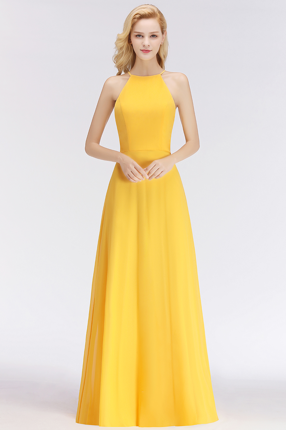 Sexy Brautjungfernkleider Lang Chiffon Etuikleid Festlich Kleid Für Brautjungfern Gelb