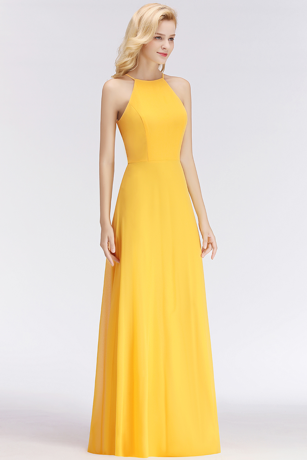 Sexy Brautjungfernkleider Lang Chiffon Etuikleid Festlich Kleid Für Brautjungfern Gelb