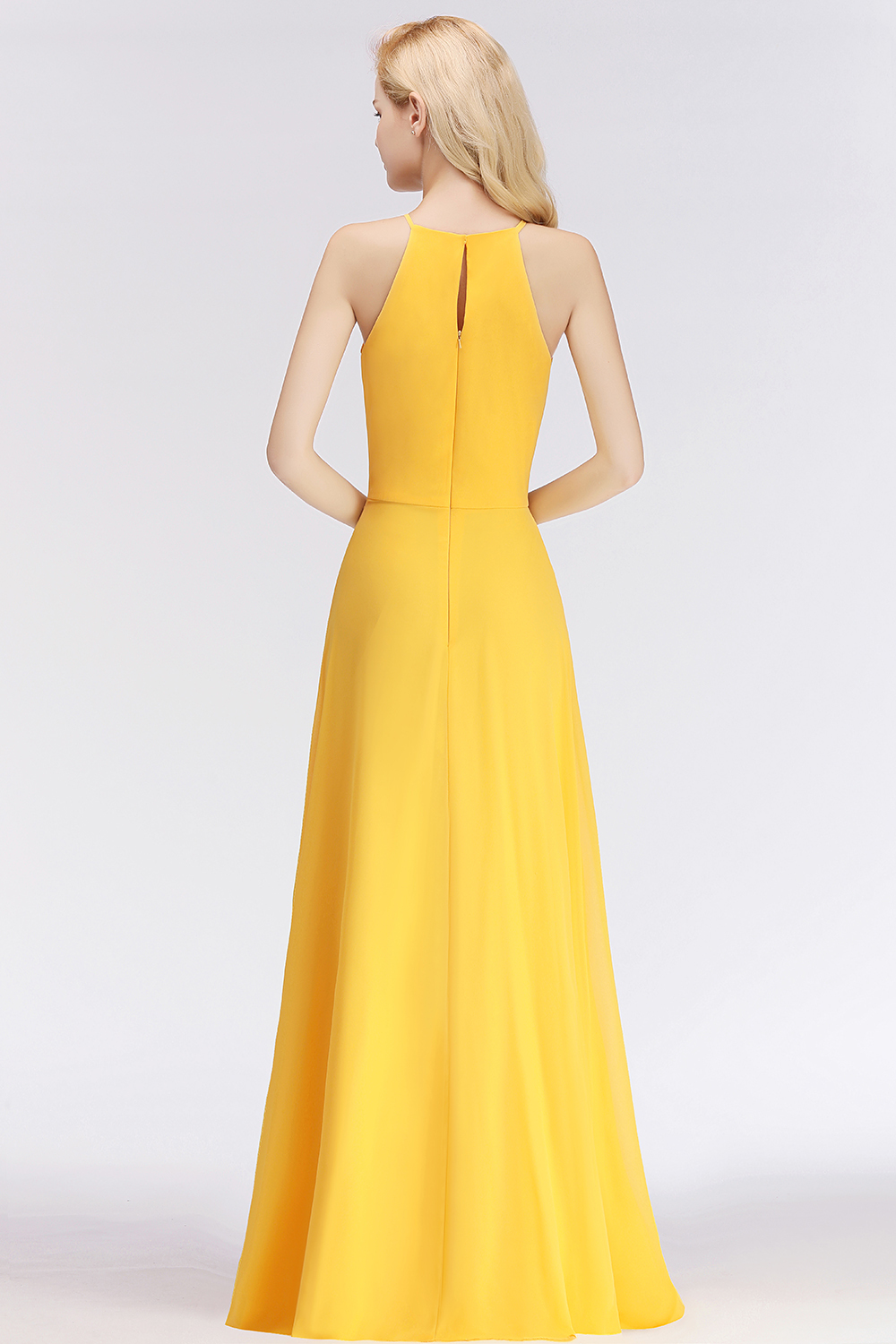 Sexy Brautjungfernkleider Lang Chiffon Etuikleid Festlich Kleid Für Brautjungfern Gelb