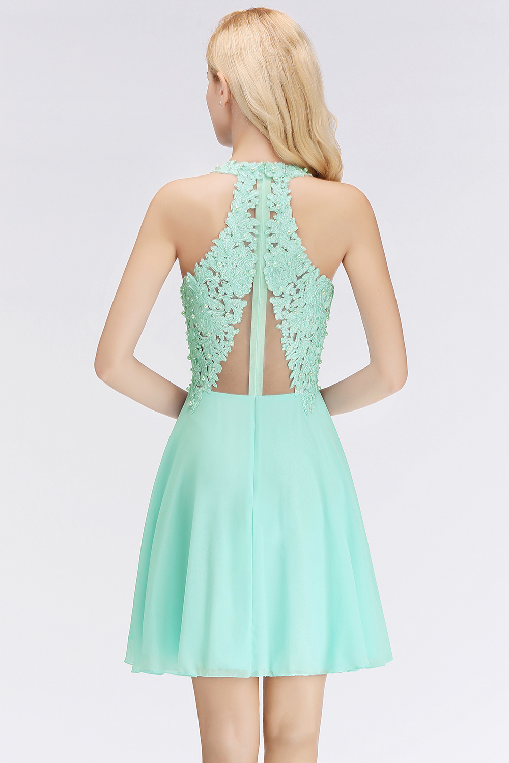Mint Grün Chiffon Brautjungfernkleider mit Spitze Kleider Zur Hochzeit Unter50