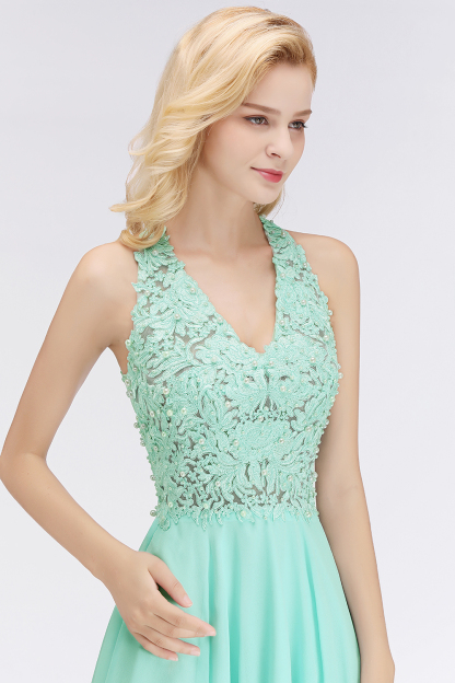Mint Grün Chiffon Brautjungfernkleider mit Spitze Kleider Zur Hochzeit Unter50