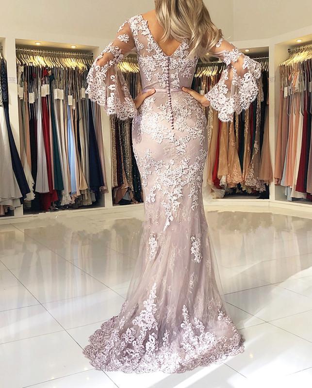Fashion Abendkleider Lang Spitze Mit Ärmel Bodenlange Abendmoden Ballkleider Online