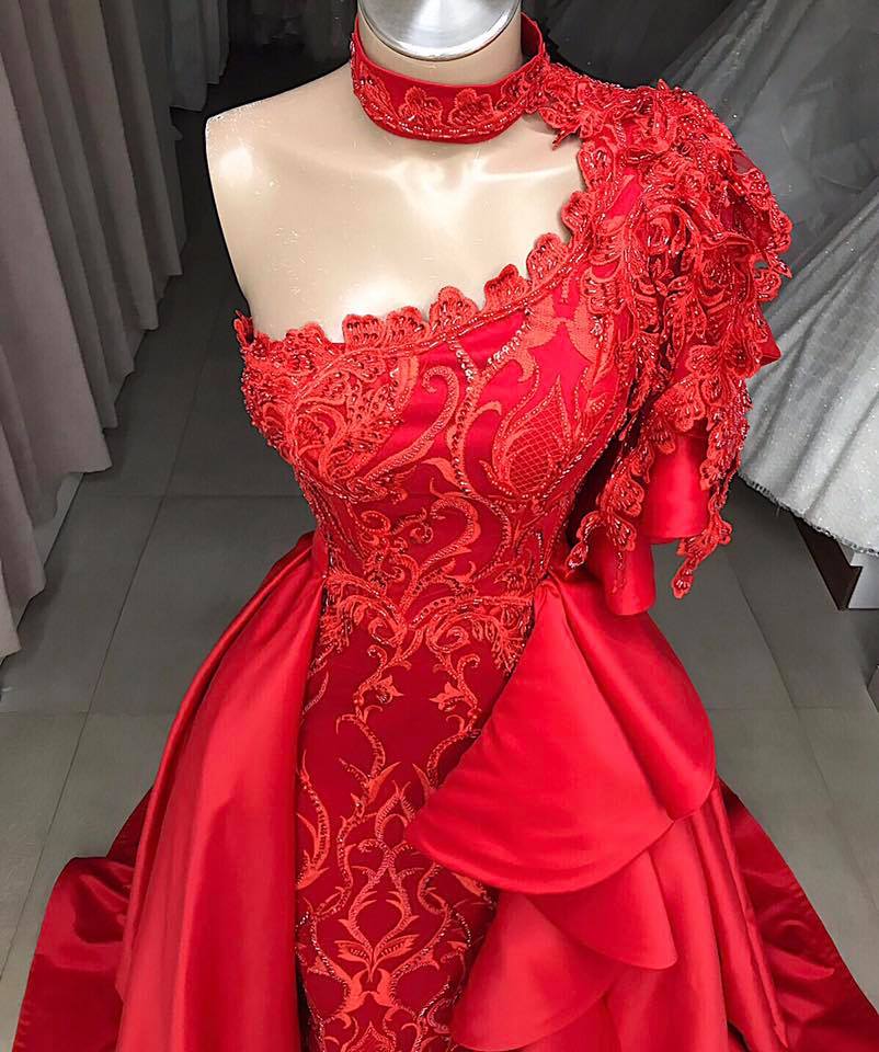 Elegante Rote Abendkleider Lang Günstig | Abendkleid mit Spitze-Misshow.de