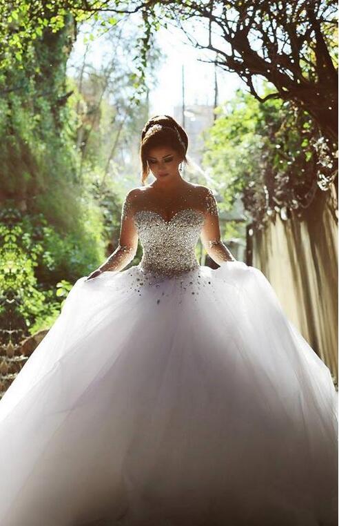 Luxus Brautkleider Prinzessin mit Ärmel | Hochzeitskleider Mit Glitzer-Misshow.de