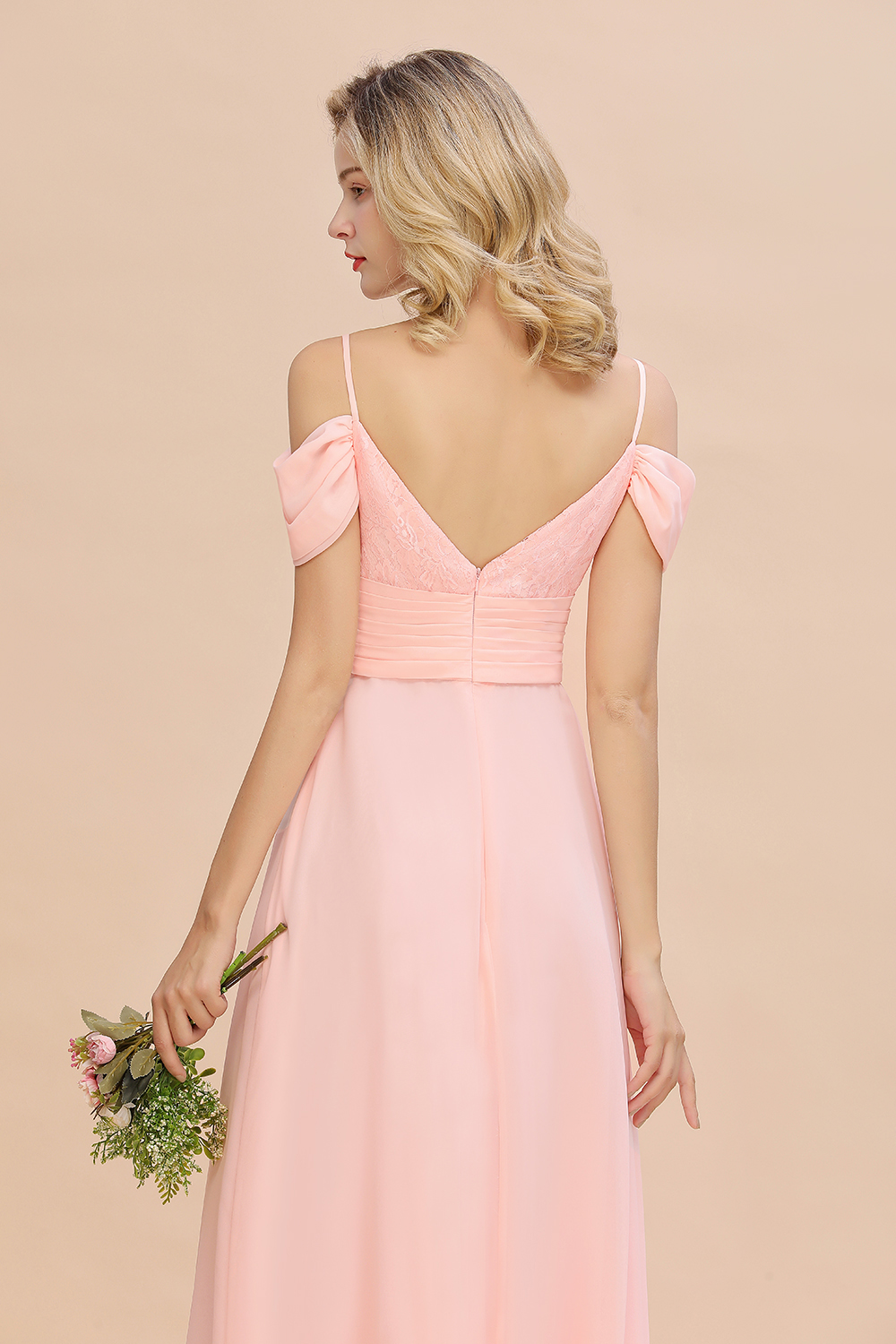 Brautjungfernkleider Lang Rosa | Chiffon Kleider Abendmoden-Misshow.de