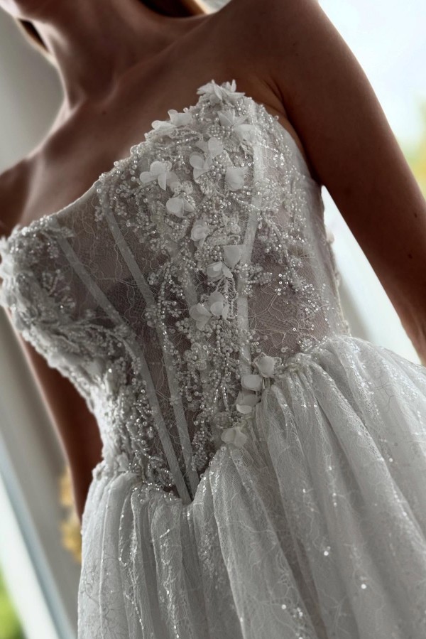 Wunderschöne Hochzeitskleider A Linie Glitzer Brautkleider Spitze