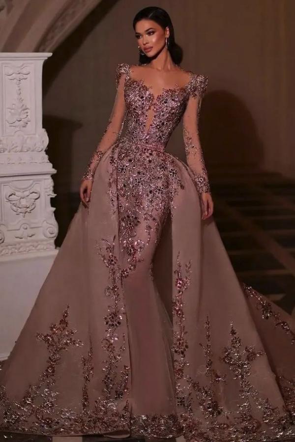Extravagante Abendkleider Glitzer Lang | Abiballkleider mit Ärmeln