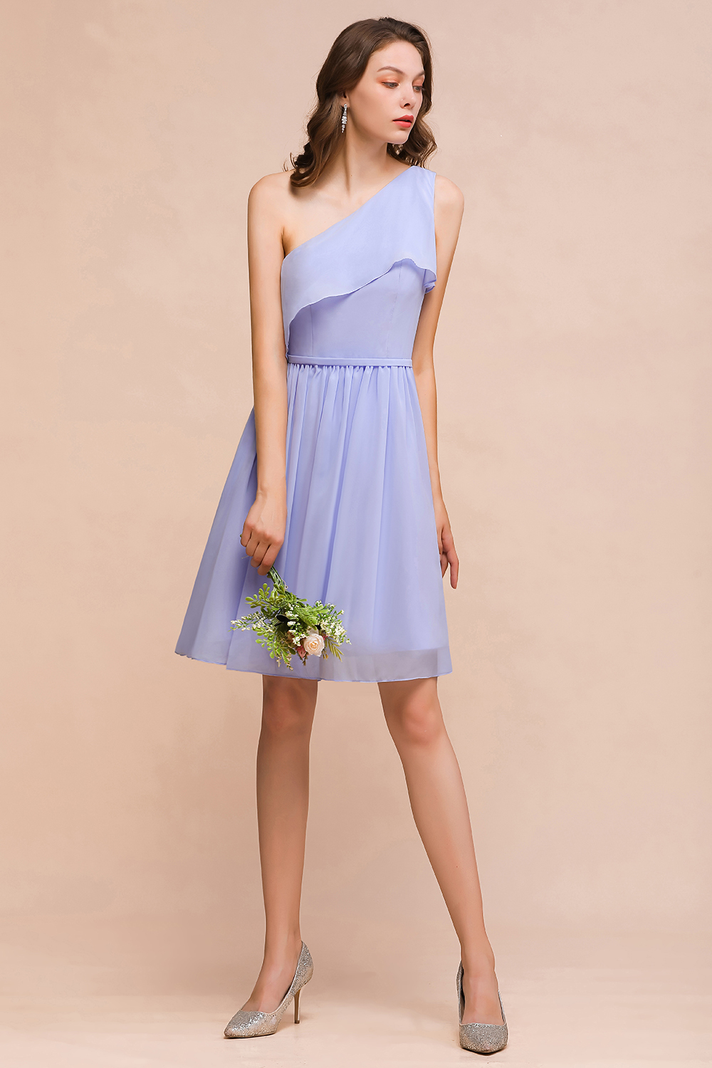 Lavender Brautjungfernkleider Kurz | Chiffon Kleider Günstig