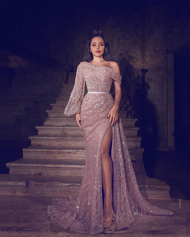 Sexy Abendkleid Lang Mit Ärmel | Spitze Abiballkleider Rosa-Misshow.de