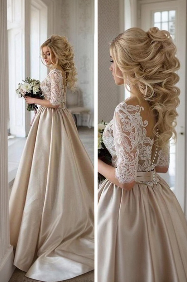 Vintage Brautkleid A Linie | Hochzeitskleider Mit Spitze Ärmel