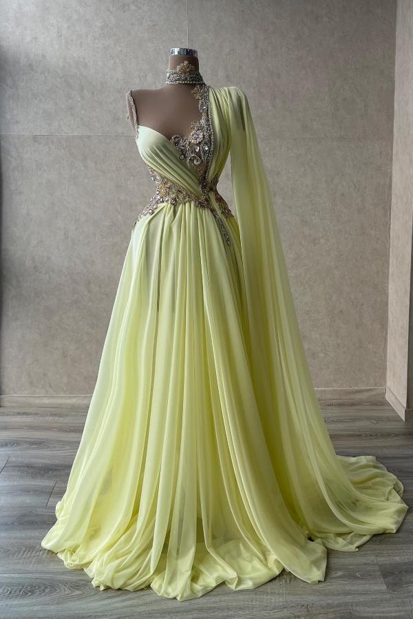 Elegante Abendkleider Lang Gelb | Abiballkleider Mit Glitzer