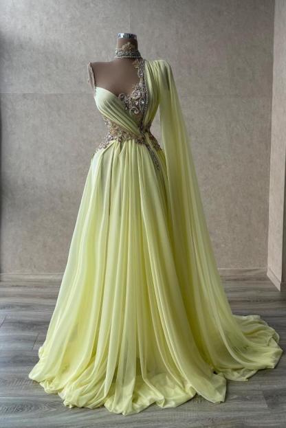 Elegante Abendkleider Lang Gelb | Abiballkleider Mit Glitzer