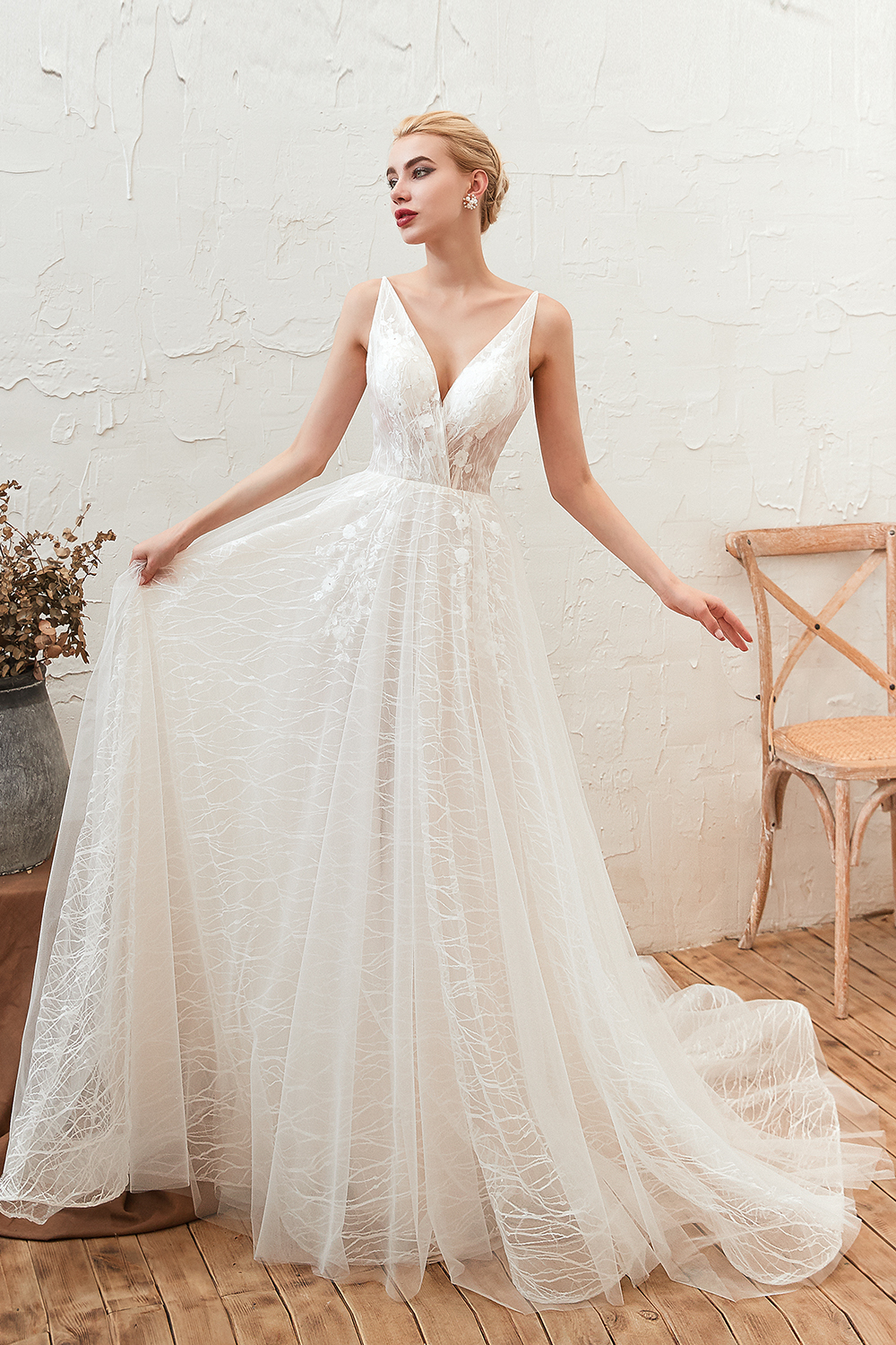 Boho Hochzeitskleid A Linie | Schlichte Brautkleider Günstig Online-Misshow.de