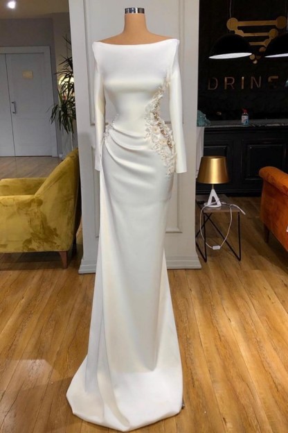 Schöne Abendkleider Lang Weiß Ballkleider Glitzer mit Ärmel