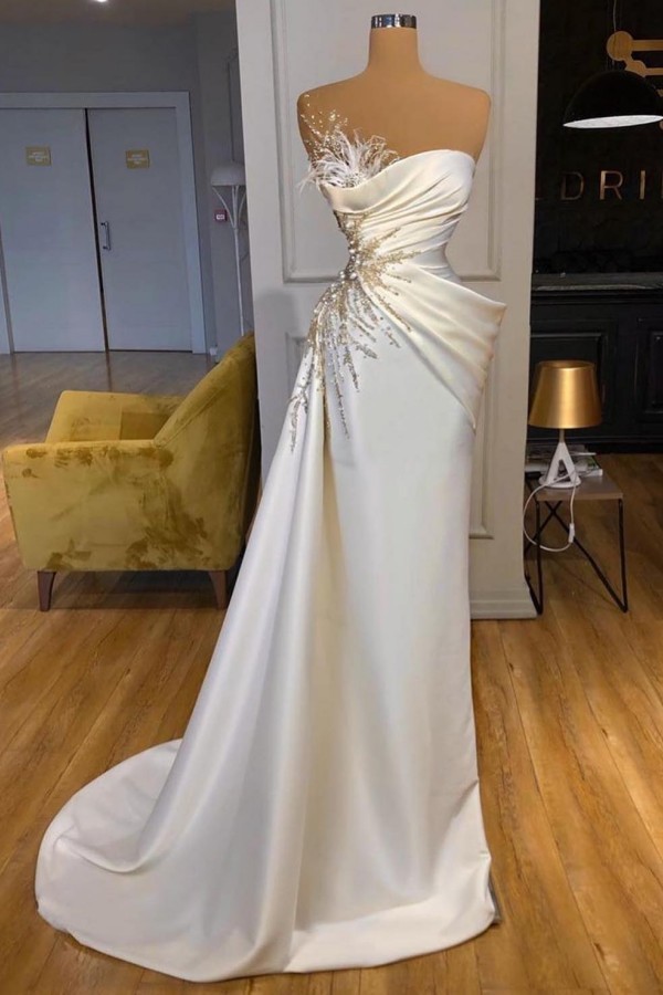 Designer Abendkleider Lang Weiß Partykleider Ballkleider mit Glitzer