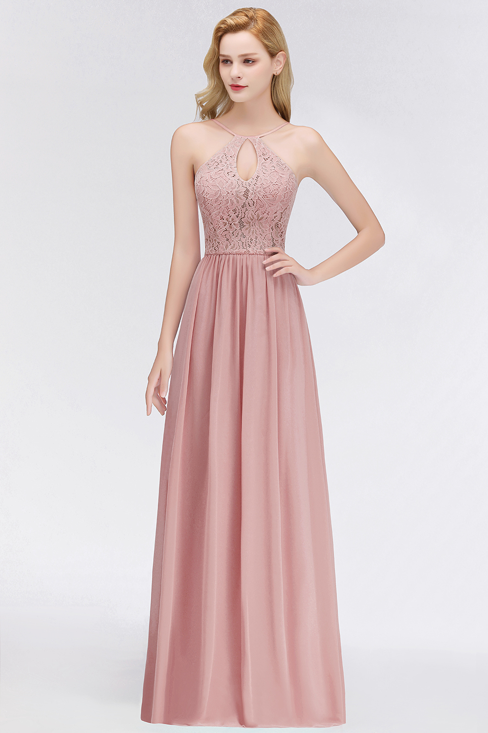 Sexy Altrosa Brautjungfernkleider Lang Mit Spitze Chiffon Kleider Brautjungfern