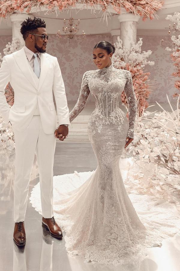 Modern Brautkleider mit Ärmel | Hochzeitskleider Meerjungfrau Spitze-Misshow.de