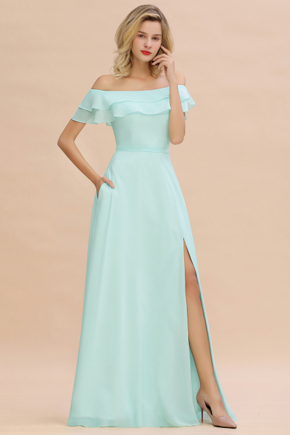 Mint Brautjungfernkleider Lang | Chiffon Kleider Günstig Online