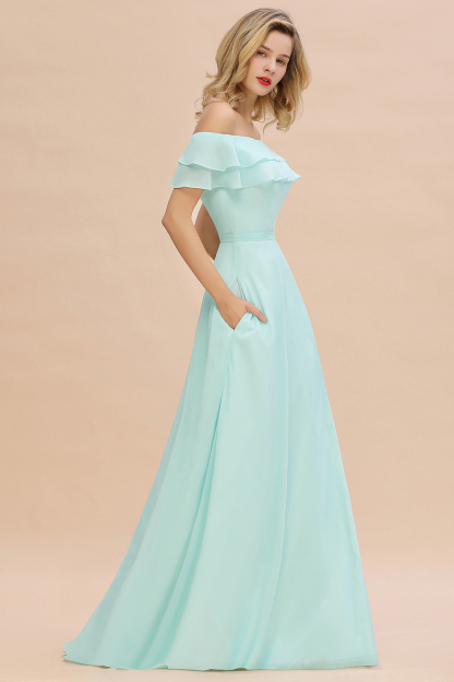 Mint Brautjungfernkleider Lang | Chiffon Kleider Günstig Online