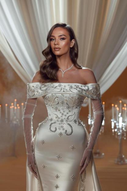 Luxus Hochzeitskleider A Linie | Satin Brautkleider mit Glitzer