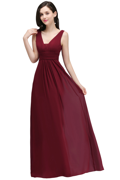 Abendkleid Lang V Ausschnitt | Weinrote Abiballkleider Günstig