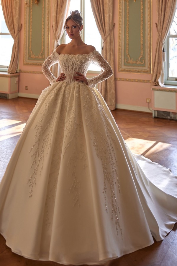 Extravagante Hochzeitskleider Prinzessin Glitzer Brautkleider mit Ärmel