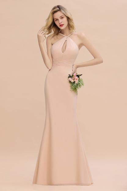 Brautjungfernkleider Lang Günstig | Chiffon Abendkleid Rosa