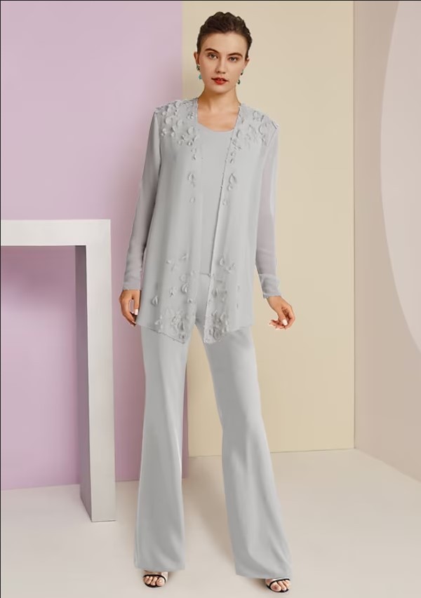 Silbere 3 Teilen Brautmutterkleider | Mutterkleid mit Jacket