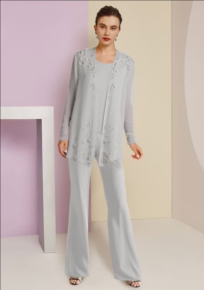 Silbere 3 Teilen Brautmutterkleider | Mutterkleid mit Jacket