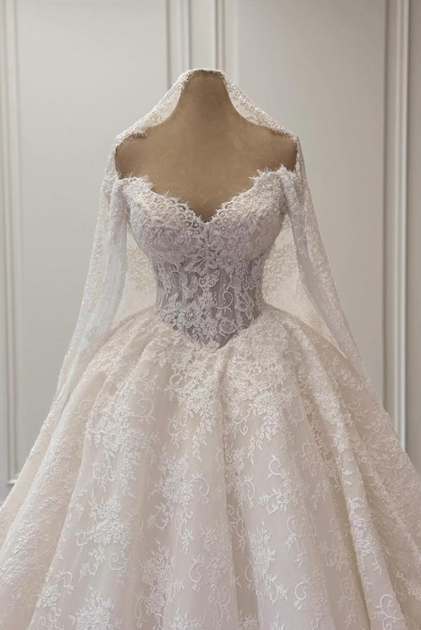 Vintage Brautkleider Prinzessin Hochzeitskleider Spitze mit lang Ärmeln