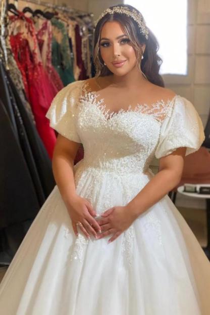 Vintage Hochzeitskleider A Linie | Brautkleider mit Kurze Ärmel
