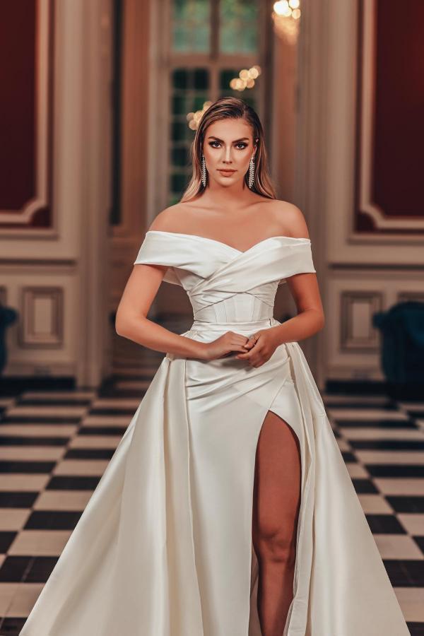 Sexy Brautkleider Satin | Schlichte Hcohzeitskleider A Linie-Misshow.de