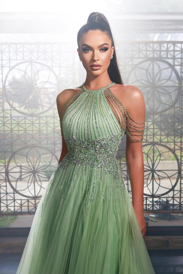 Grünes Abiballkleid Lang Glitzer | Abendkleider Günstig Online