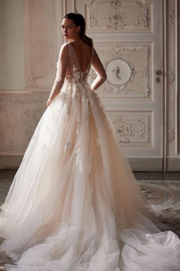 Designer Hochzeitskleid A-linie Spitze | Brautkleid mit Ärmel
