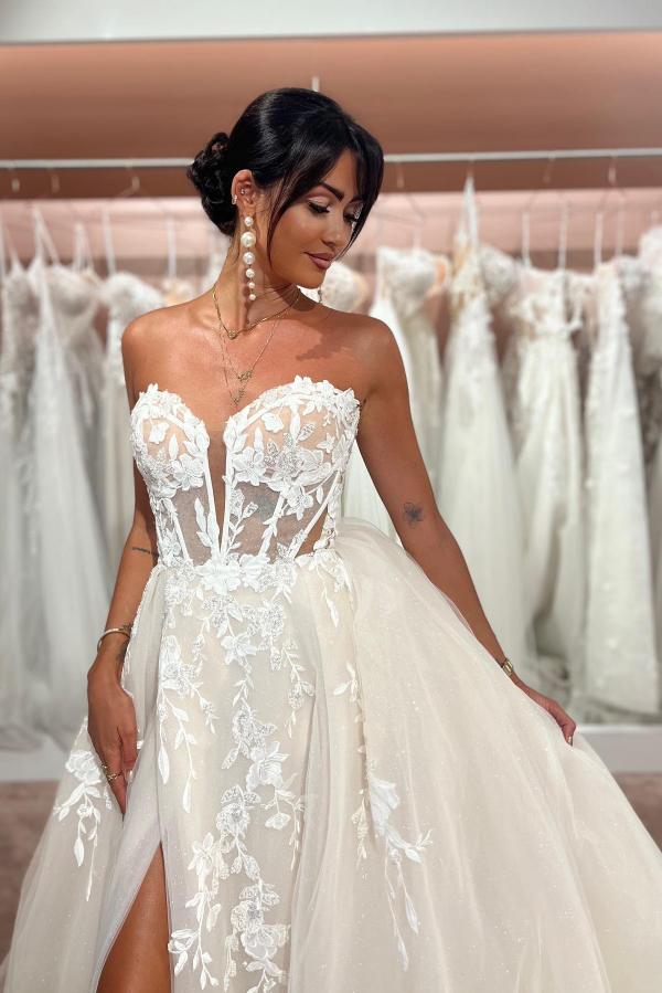 Sexy Brautkleider Cream | Hochzeitskleider A Linie Mit Spitze-Misshow.de