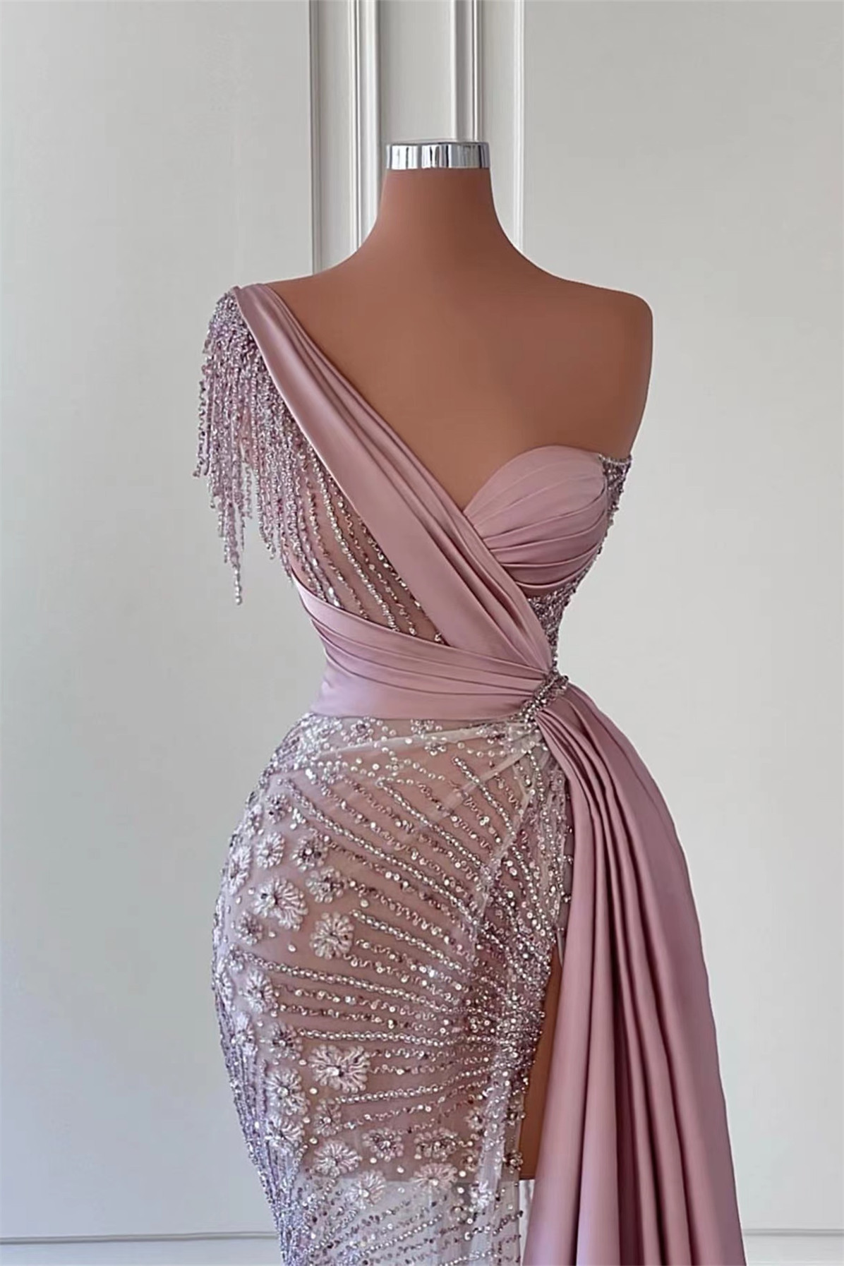 Designer Abiballkleider Lang Rosa | Abendkleider mit Glitzer