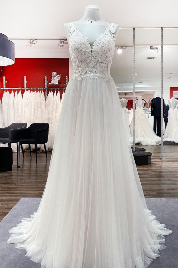 Elegante Hochzeitskleider Mit Spitze | Schlichtes Brautkleid A Linie