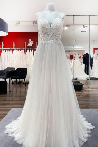Elegante Hochzeitskleider Mit Spitze | Schlichtes Brautkleid A Linie