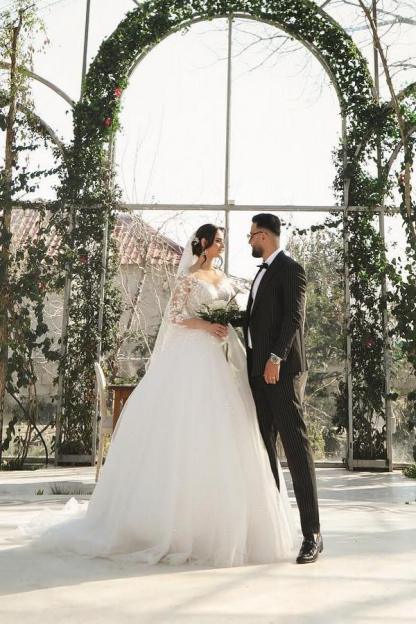 Elegante Hochzeitskleider mit Ärmel | Brautkleider A Linie Spitze