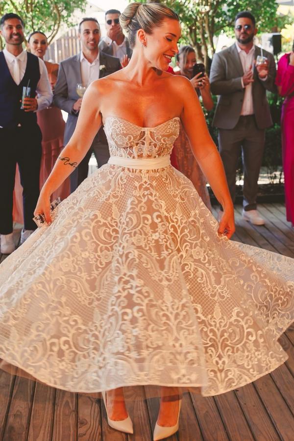 Vintage Brautkleider A Linie Kurz Hochzeitskleider Standesamt Spitze Günstig-Misshow.de