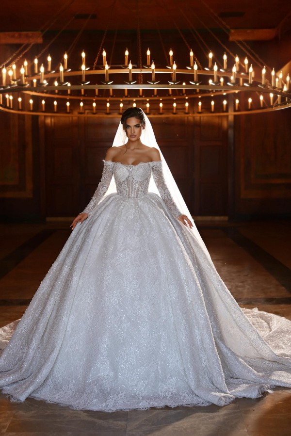 Wunderschöne Hochzeitskleider Prinzessin Spitze Brautkleid mit Ärmel