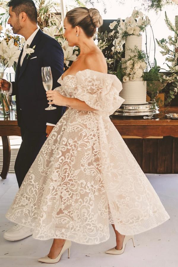 Vintage Brautkleider A Linie Kurz Hochzeitskleider Standesamt Spitze Günstig-Misshow.de