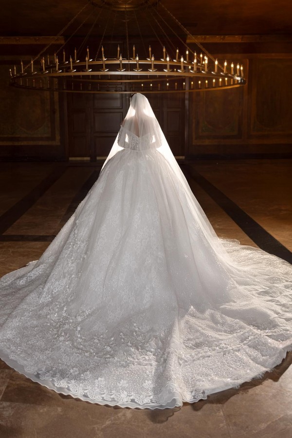 Wunderschöne Hochzeitskleider Prinzessin Spitze Brautkleid mit Ärmel