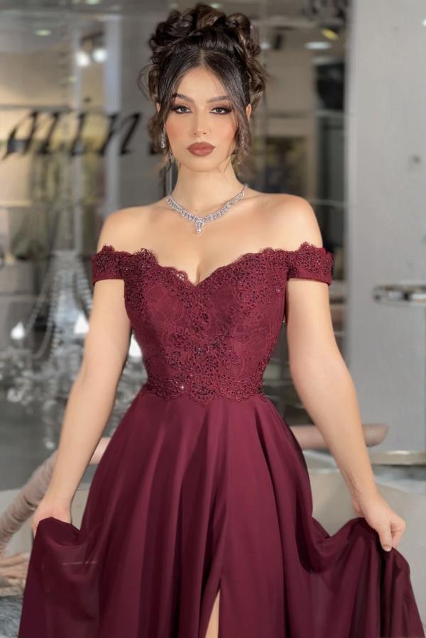 Weinrote Abendkleider Lang Schlicht Abiballkleider Ballkleider Günstig