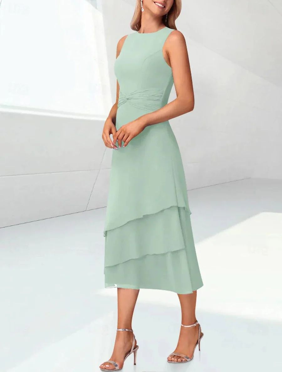 Schlichte Brautmutterkleider Kurz Chiffon Mint Grün Kleider Für Brautmutter-Misshow.de