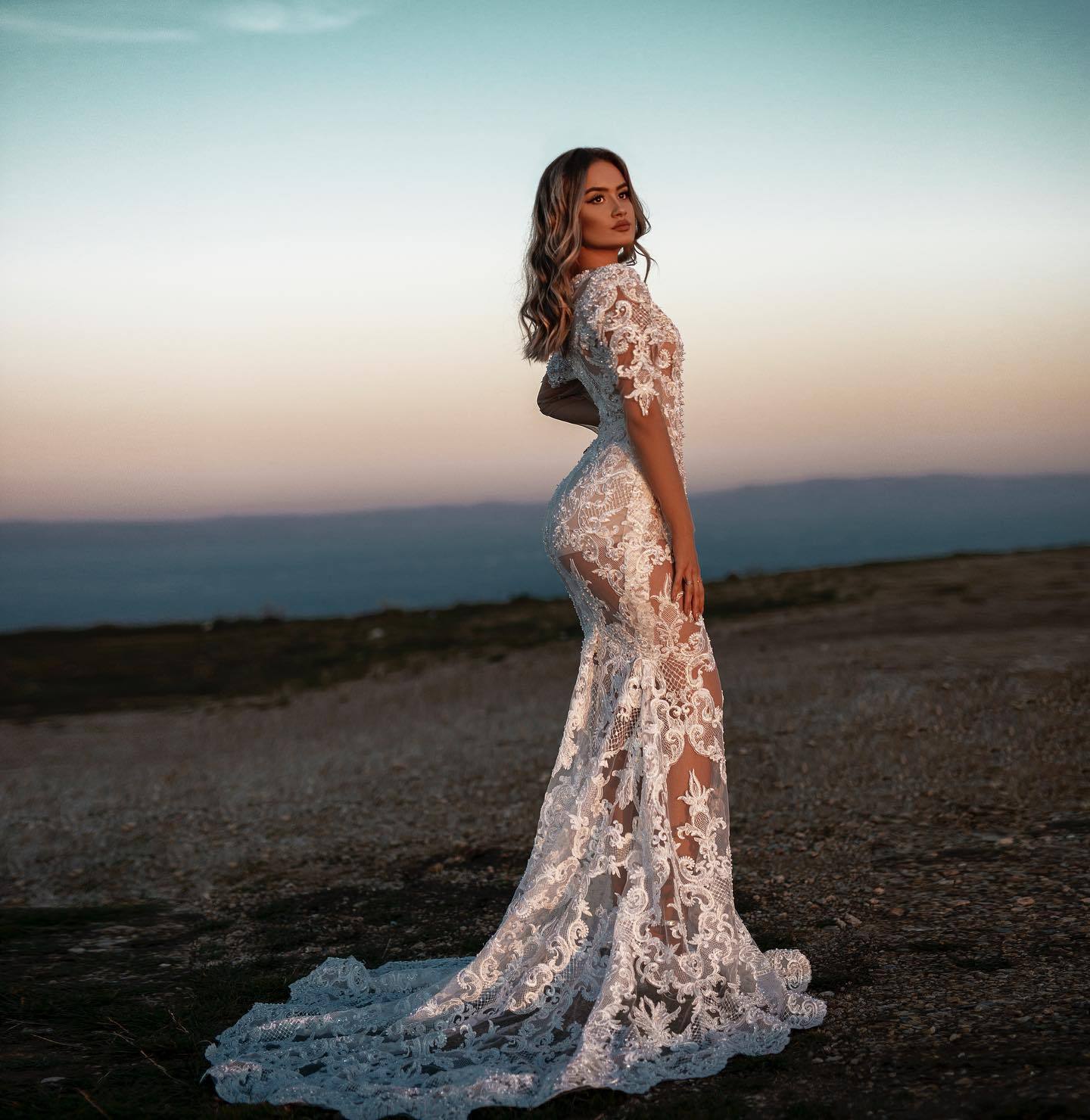 Wunderschöne Brautkleider Meerjungfrau Spitze | Hochzeitskleider mit Ärmel