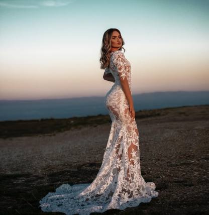 Wunderschöne Brautkleider Meerjungfrau Spitze | Hochzeitskleider mit Ärmel