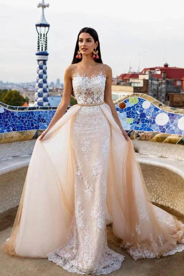 Schöne Brautkleider A Linie Lang | Hochzeitskleider aus Tüll Günstig