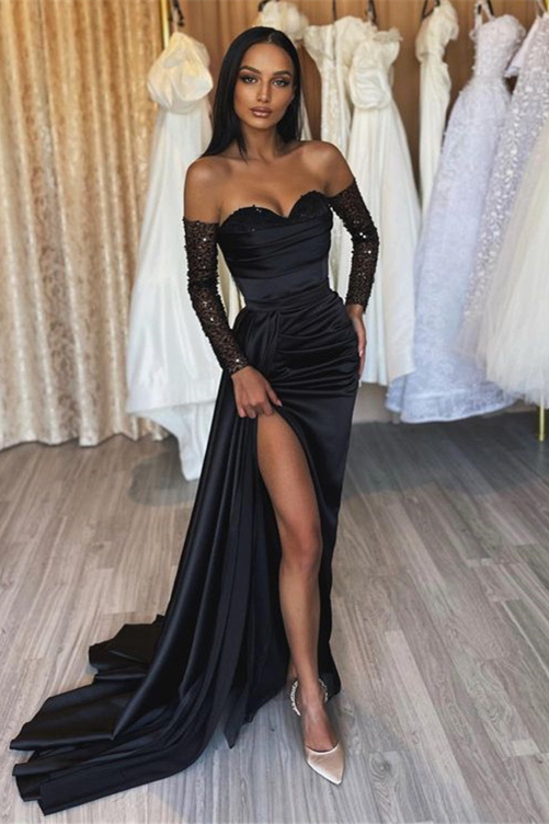 Schwarzes Abendkleid Lang Günstig | Abiballkleider mit Ärmel