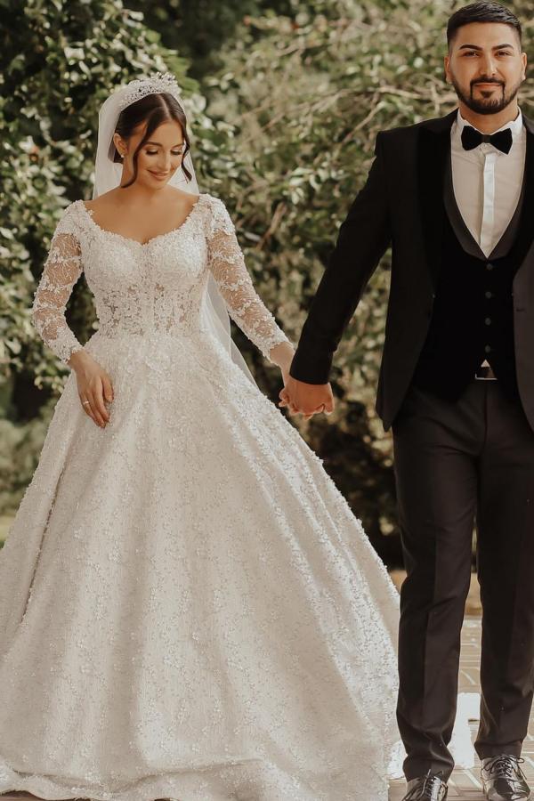 Luxus Hochzeitskleider Mit Ärmel | Brautkleider A Linie Spitze